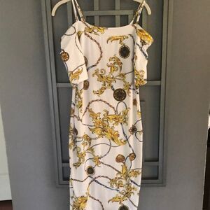 haute Monde Canada Versace style body con off the shoulder with straps dress. L